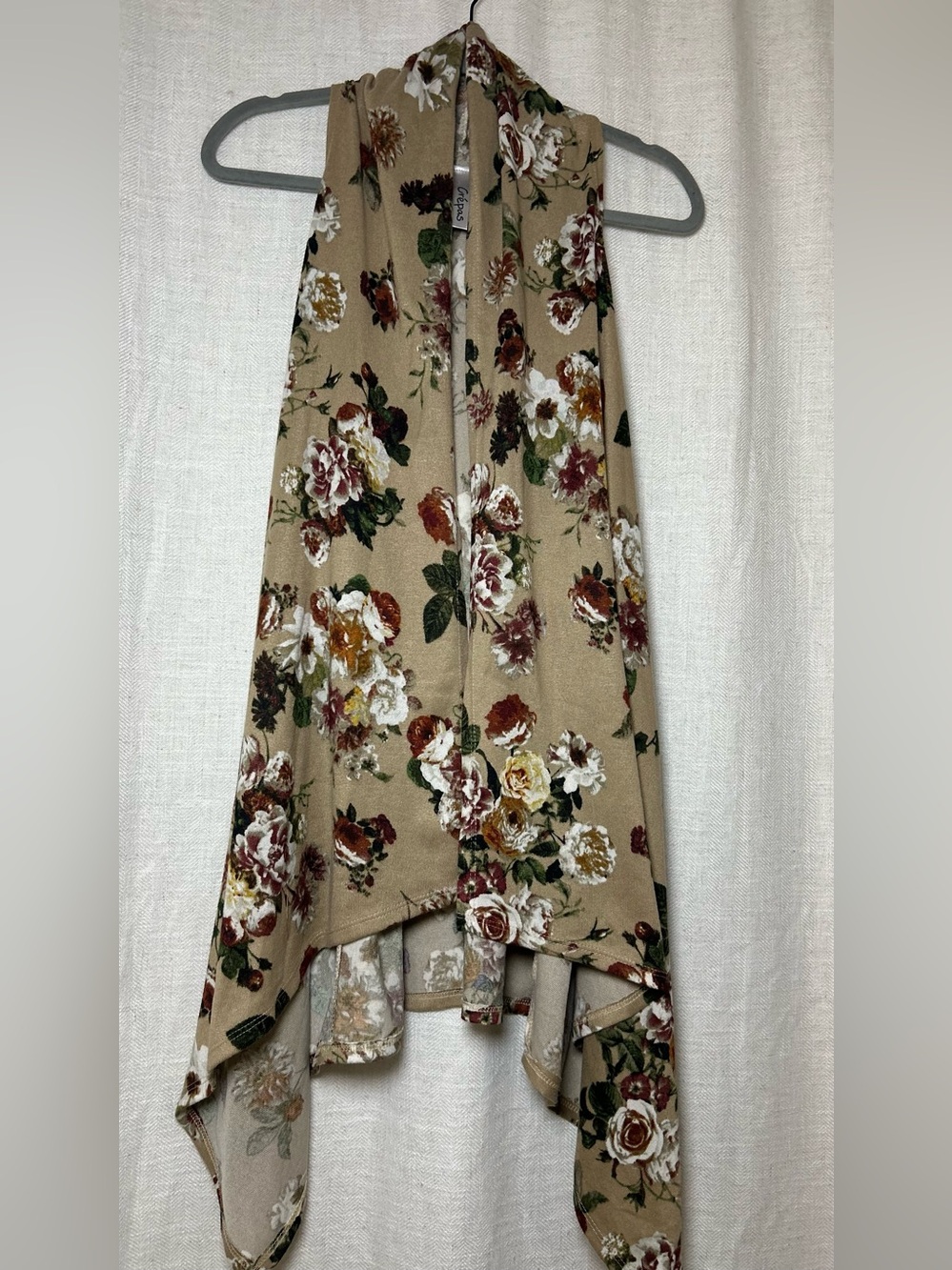 Crépas Floral Sleeveless Cardigan Vest - Boho Asymmetric Kimono - Size L